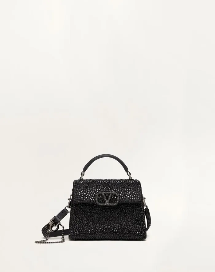 Valentino Top Handle Bags Woman Mini Vsling Handbag With Sparkling Embroidery For Woman In Black Black Valentino Top Handle Bags Woman Mini Vsling Handbag With Sparkling Embroidery For Woman In Black Black
