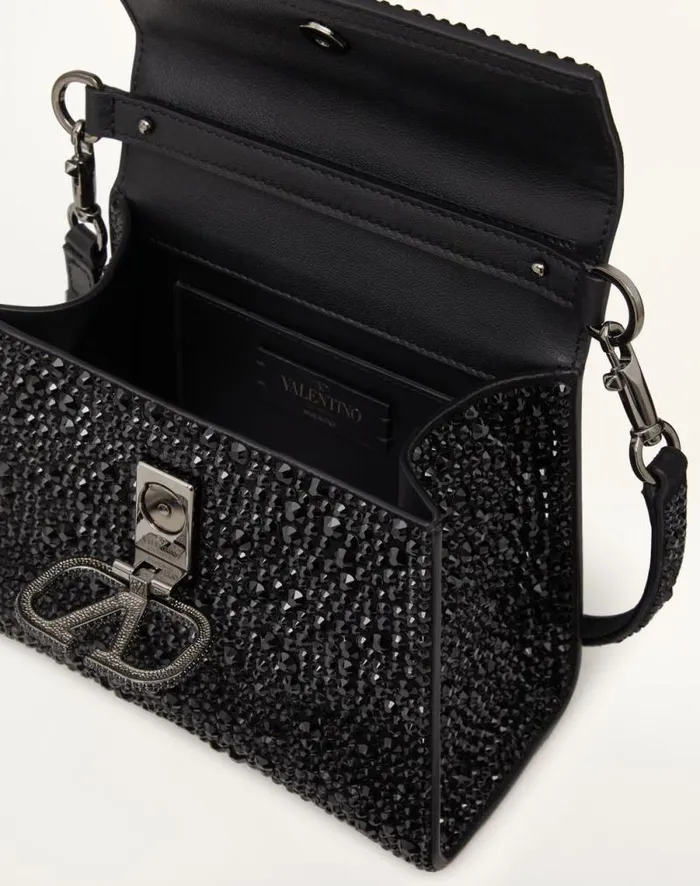 Valentino Top Handle Bags Woman Mini Vsling Handbag With Sparkling Embroidery For Woman In Black Black Valentino Top Handle Bags Woman Mini Vsling Handbag With Sparkling Embroidery For Woman In Black Black