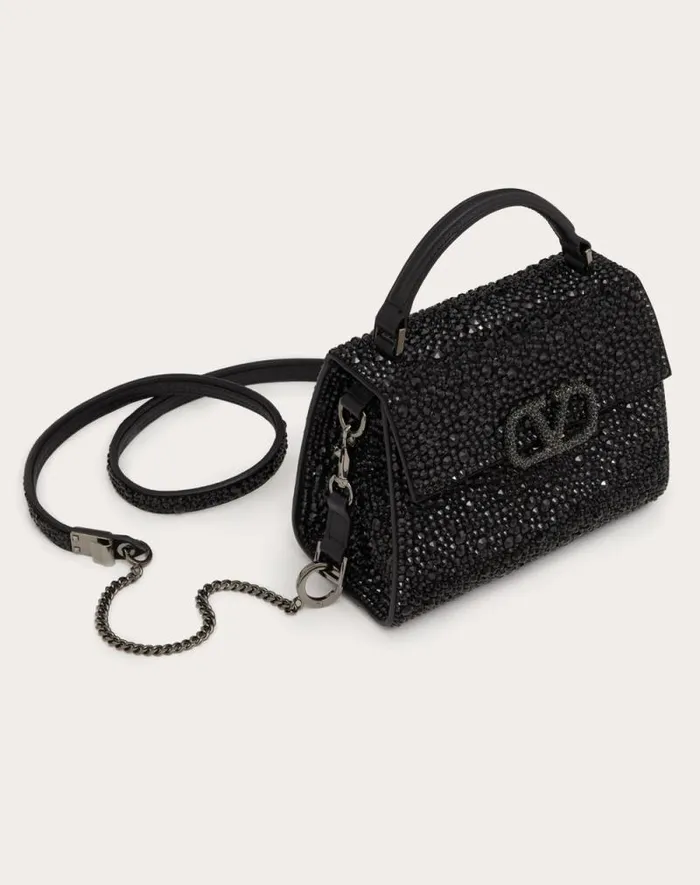 Valentino Top Handle Bags Woman Mini Vsling Handbag With Sparkling Embroidery For Woman In Black Black Valentino Top Handle Bags Woman Mini Vsling Handbag With Sparkling Embroidery For Woman In Black Black