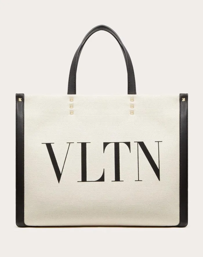Valentino Totes Woman Small Vltn Print Canvas Tote Bag For Woman In Natural Natural Valentino Totes Woman Small Vltn Print Canvas Tote Bag For Woman In Natural Natural