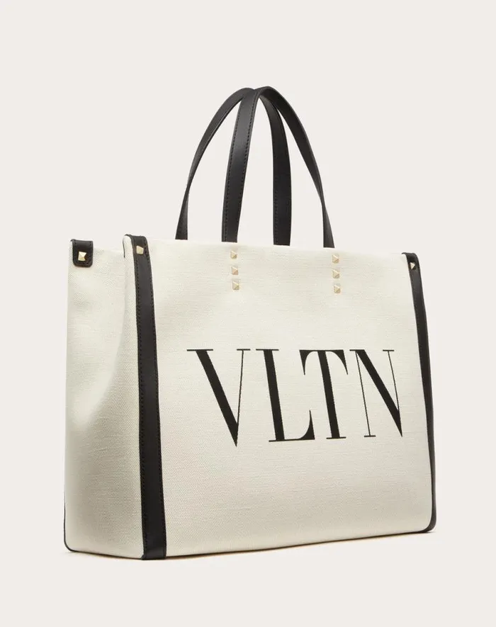 Valentino Totes Woman Small Vltn Print Canvas Tote Bag For Woman In Natural Natural Valentino Totes Woman Small Vltn Print Canvas Tote Bag For Woman In Natural Natural