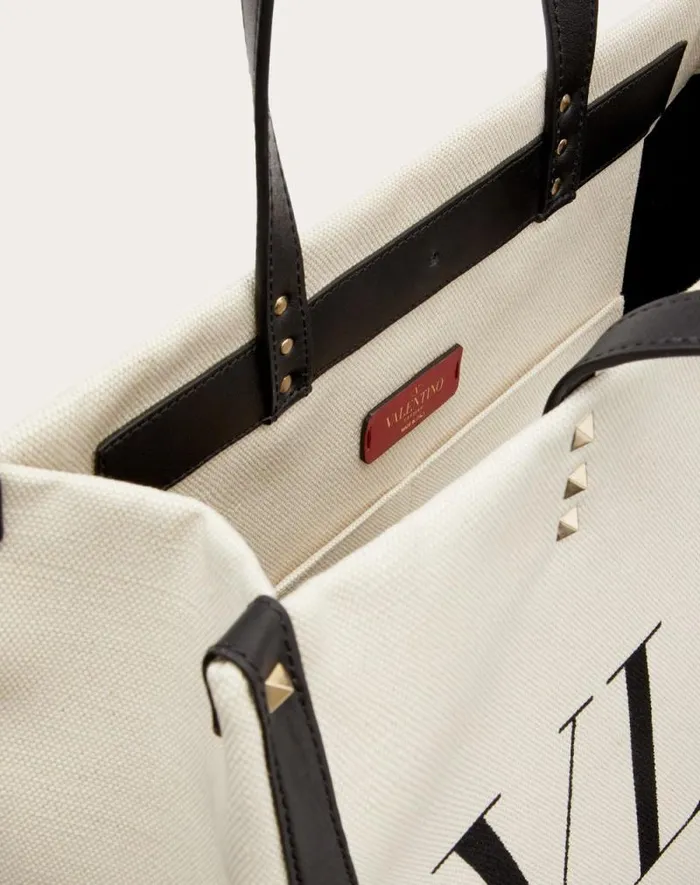 Valentino Totes Woman Small Vltn Print Canvas Tote Bag For Woman In Natural Natural Valentino Totes Woman Small Vltn Print Canvas Tote Bag For Woman In Natural Natural