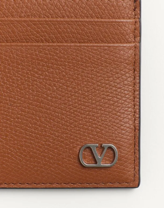 Valentino Wallets And Small Leather Goods Man Vlogo Signature Grainy Calfskin Card Holder For Man In Saddle Brown Saddle Brown