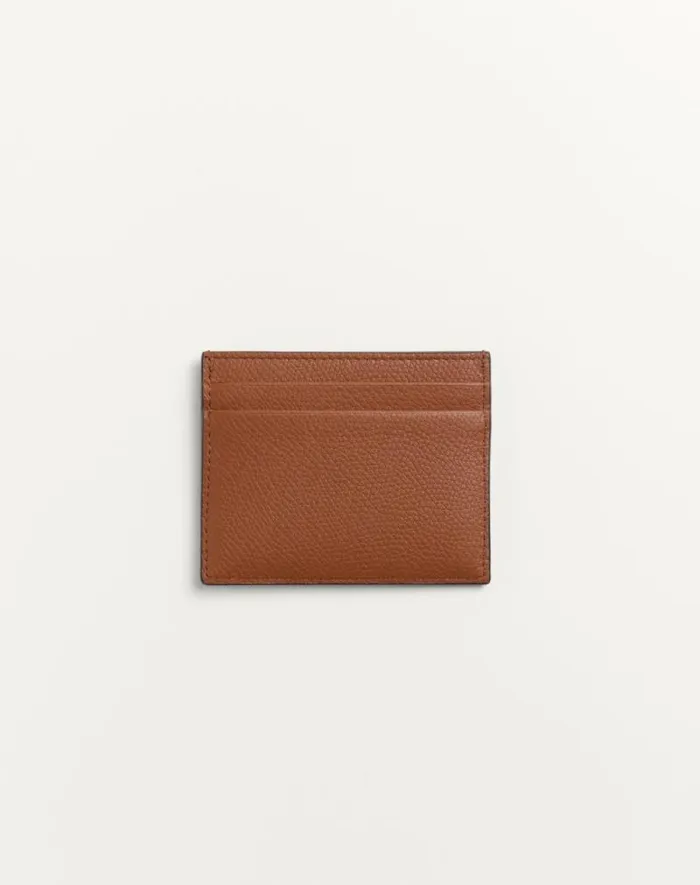 Valentino Wallets And Small Leather Goods Man Vlogo Signature Grainy Calfskin Card Holder For Man In Saddle Brown Saddle Brown