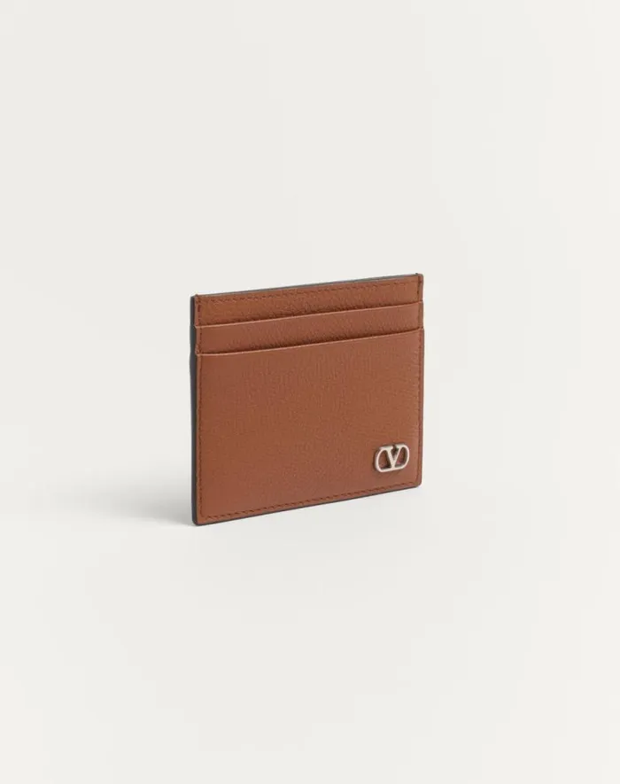 Valentino Wallets And Small Leather Goods Man Vlogo Signature Grainy Calfskin Card Holder For Man In Saddle Brown Saddle Brown
