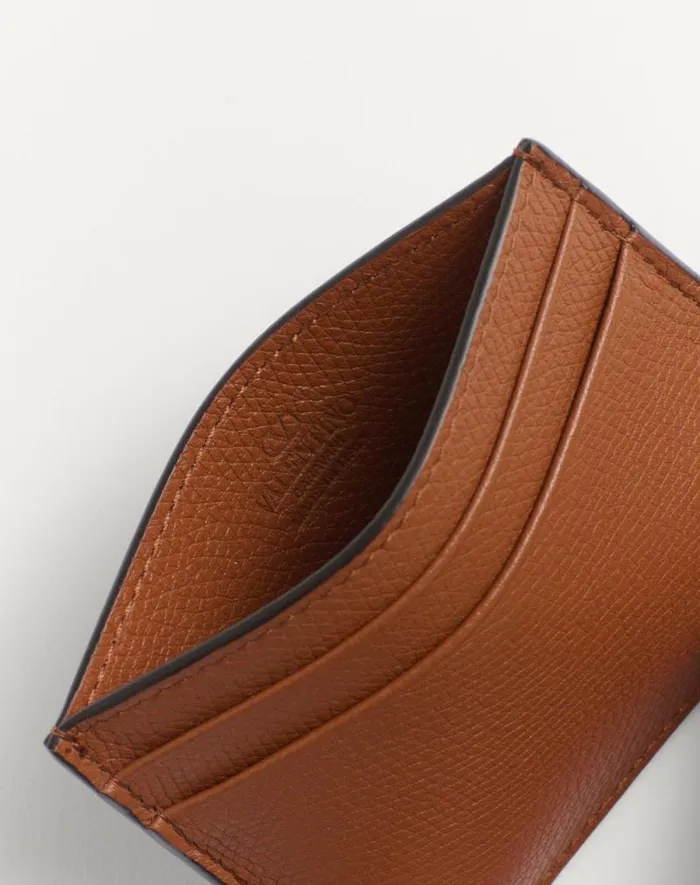Valentino Wallets And Small Leather Goods Man Vlogo Signature Grainy Calfskin Card Holder For Man In Saddle Brown Saddle Brown