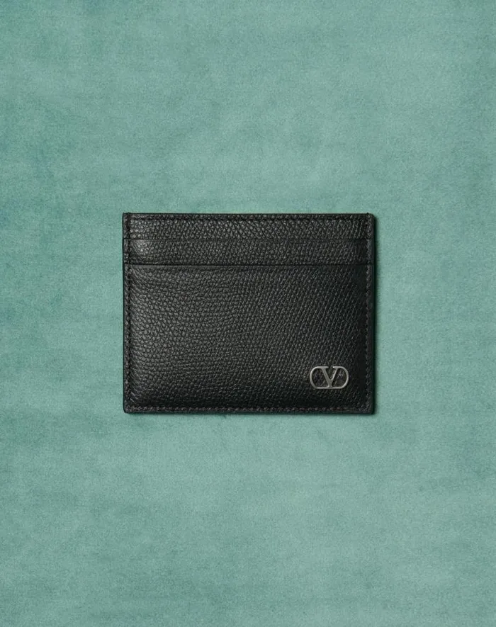 Valentino Wallets And Small Leather Goods Man Vlogo Signature Grainy Calfskin Card Holder For Man In Saddle Brown Saddle Brown