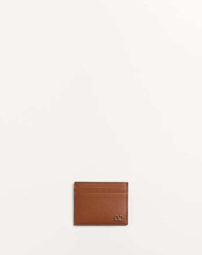 Valentino Wallets And Small Leather Goods Man Vlogo Signature Grainy Calfskin Card Holder For Man In Saddle Brown Saddle Brown