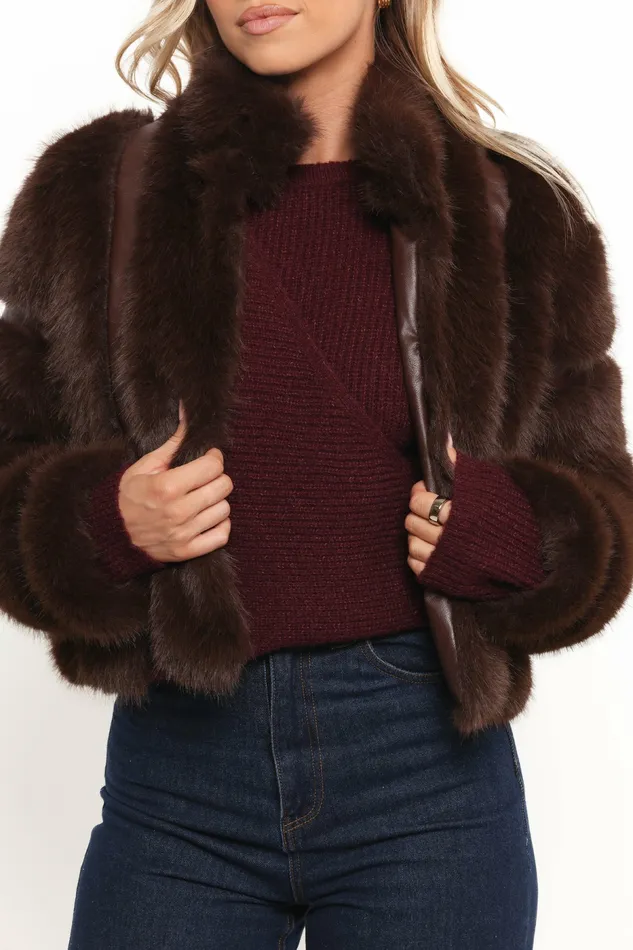 Velma Channel Faux Fur Chocolate Jackets and Coats Petal and Pup Women