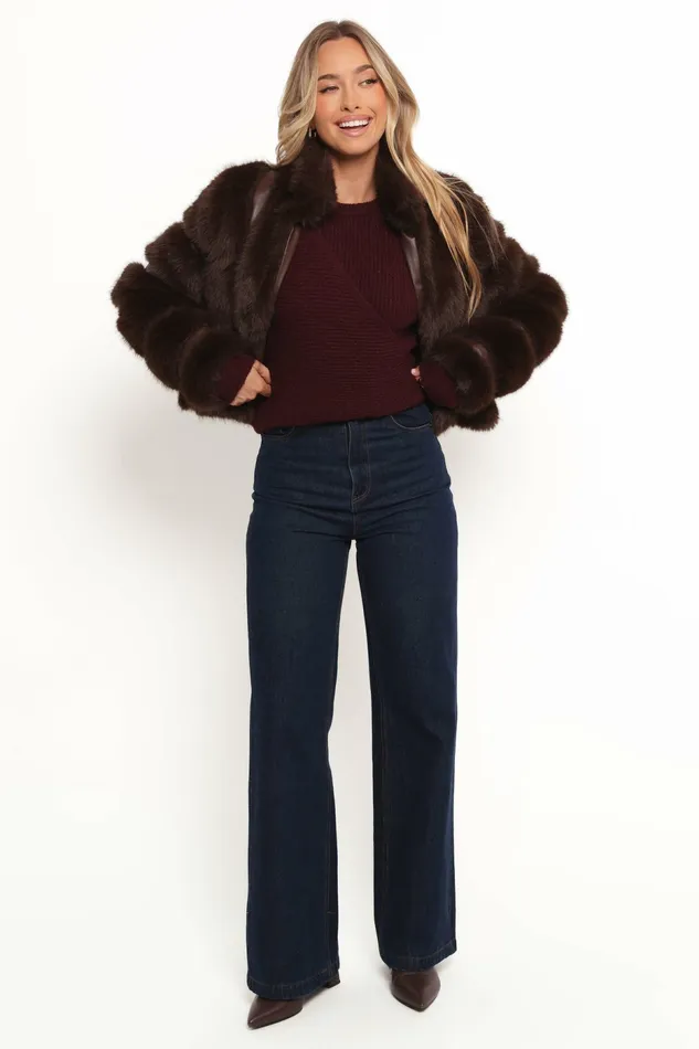 Velma Channel Faux Fur Chocolate Jackets and Coats Petal and Pup Women