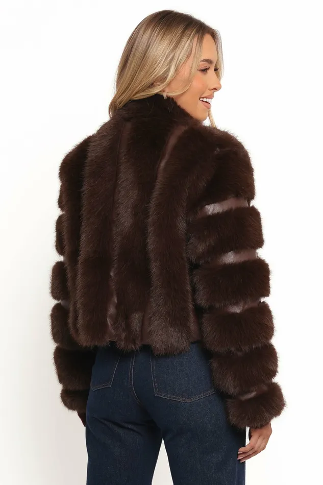 Velma Channel Faux Fur Chocolate Jackets and Coats Petal and Pup Women