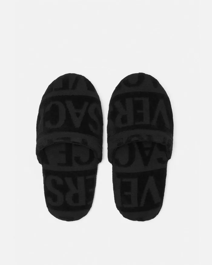 Versace Allover Towel Slippers Black Home and Lifestyle Versace Slippers