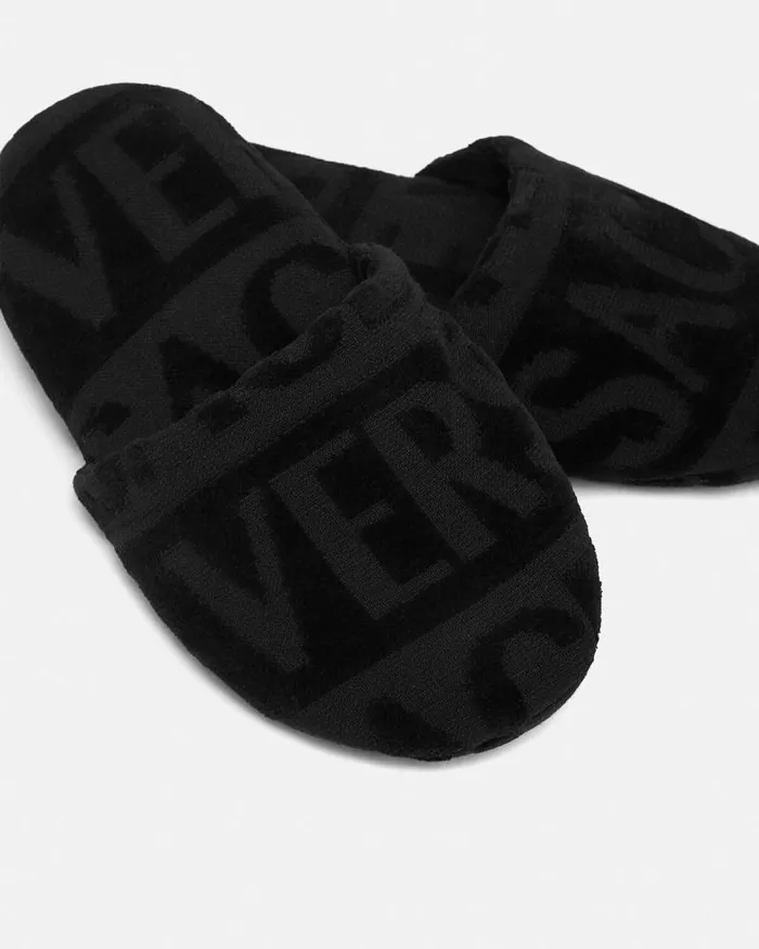 Versace Allover Towel Slippers Black Home and Lifestyle Versace Slippers