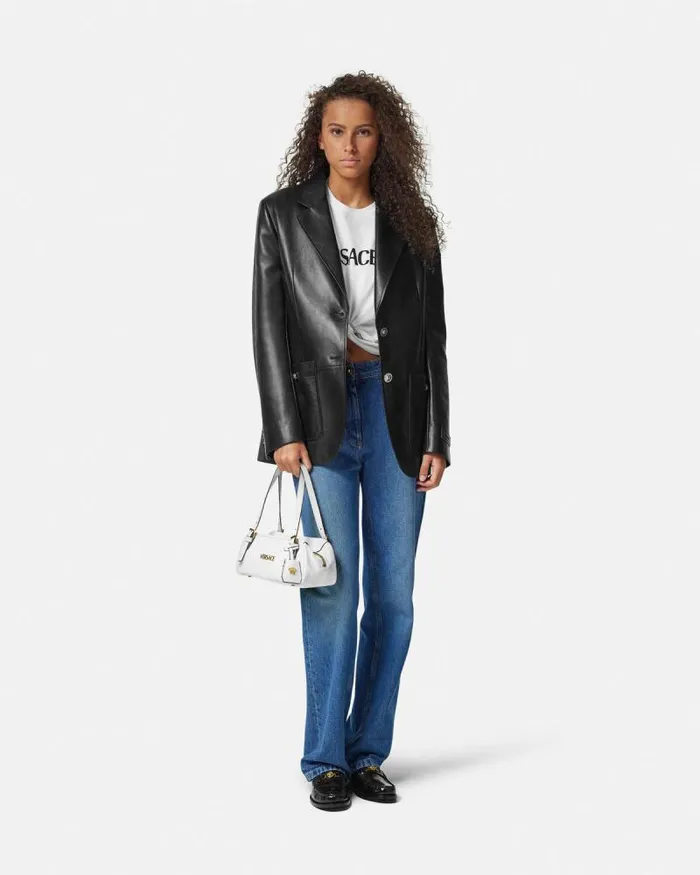 Versace Tag Bowling Shoulder Bag White Women Versace Shoulder and Crossbody
