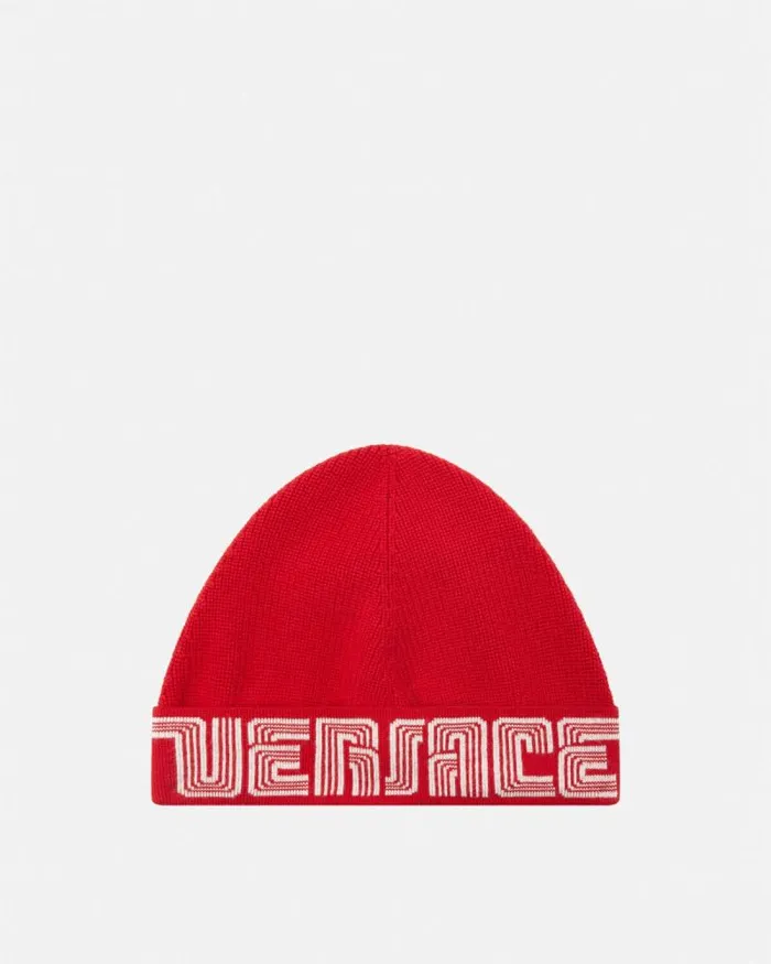 Volcanico Kids Logo Knit Beanie Red Children Versace Accessories
