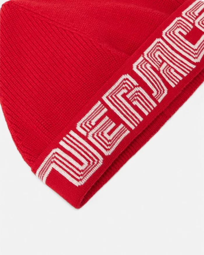 Volcanico Kids Logo Knit Beanie Red Children Versace Accessories