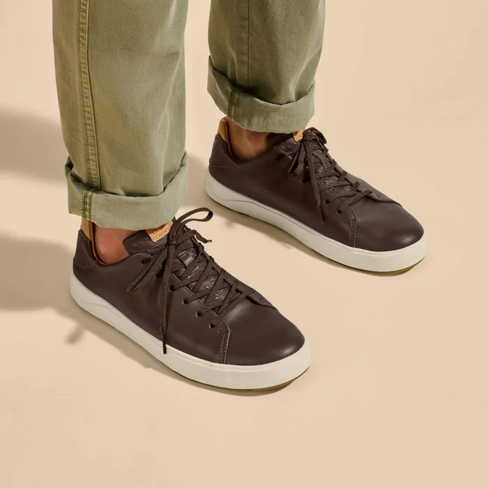 WaterFriendly Men Olukai Laeahi L Ili Leather Sneakers 8211 Dark Java