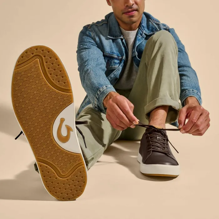 WaterFriendly Men Olukai Laeahi L Ili Leather Sneakers 8211 Dark Java