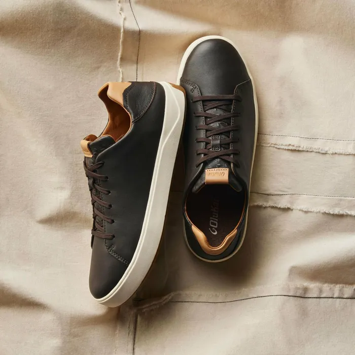 WaterFriendly Men Olukai Laeahi L Ili Leather Sneakers 8211 Dark Java