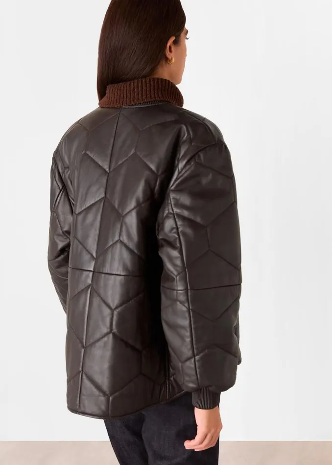 Whistles Coats and Jackets Burgundy Cleo Leather Quilted Jacket 8211 Women