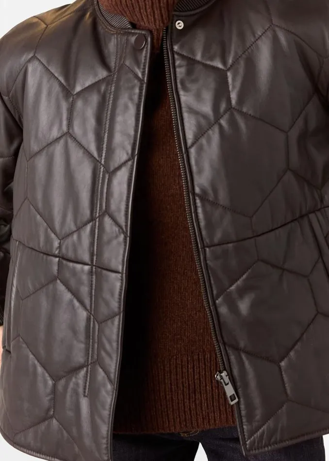 Whistles Coats and Jackets Burgundy Cleo Leather Quilted Jacket 8211 Women