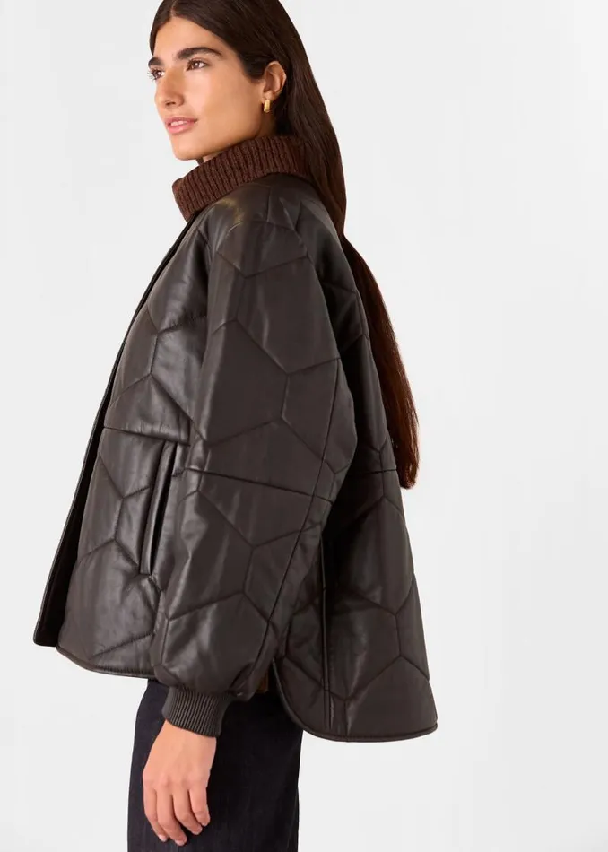 Whistles Coats and Jackets Burgundy Cleo Leather Quilted Jacket 8211 Women