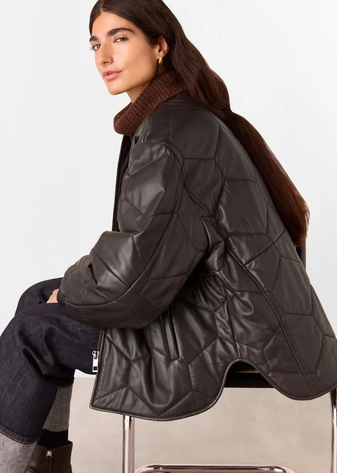 Whistles Coats and Jackets Burgundy Cleo Leather Quilted Jacket 8211 Women