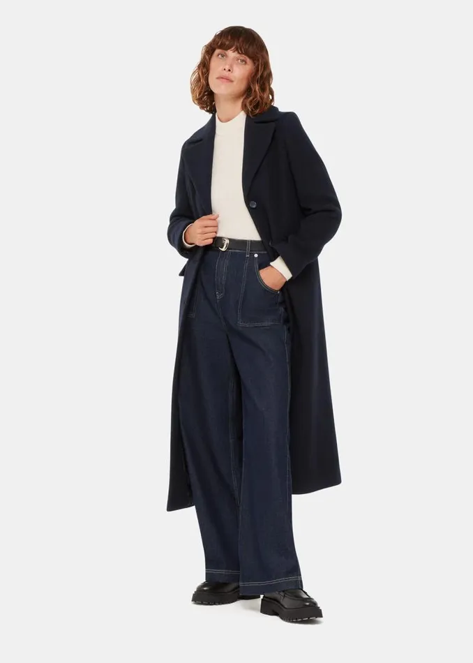 Whistles Coats and Jackets Navy Amalia Longline Coat 8211 Women