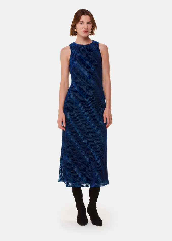 Whistles Dresses Blue Devore Stripe Velvet Dress 8211 Women
