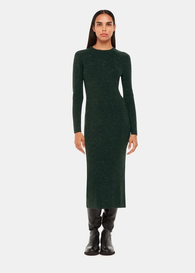 Whistles Dresses Dark Green Annie Sparkle Knit Sweater Dress 8211 Women