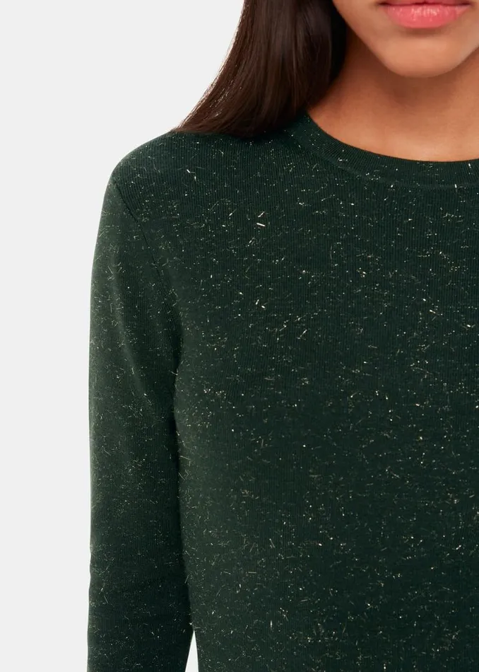 Whistles Dresses Dark Green Annie Sparkle Knit Sweater Dress 8211 Women