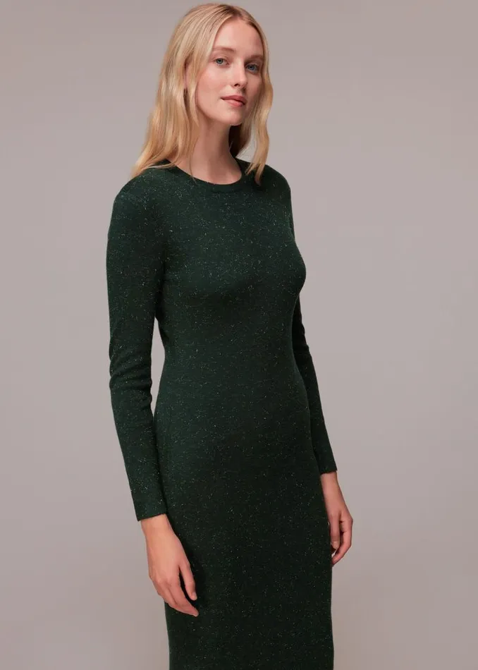 Whistles Dresses Dark Green Annie Sparkle Knit Sweater Dress 8211 Women