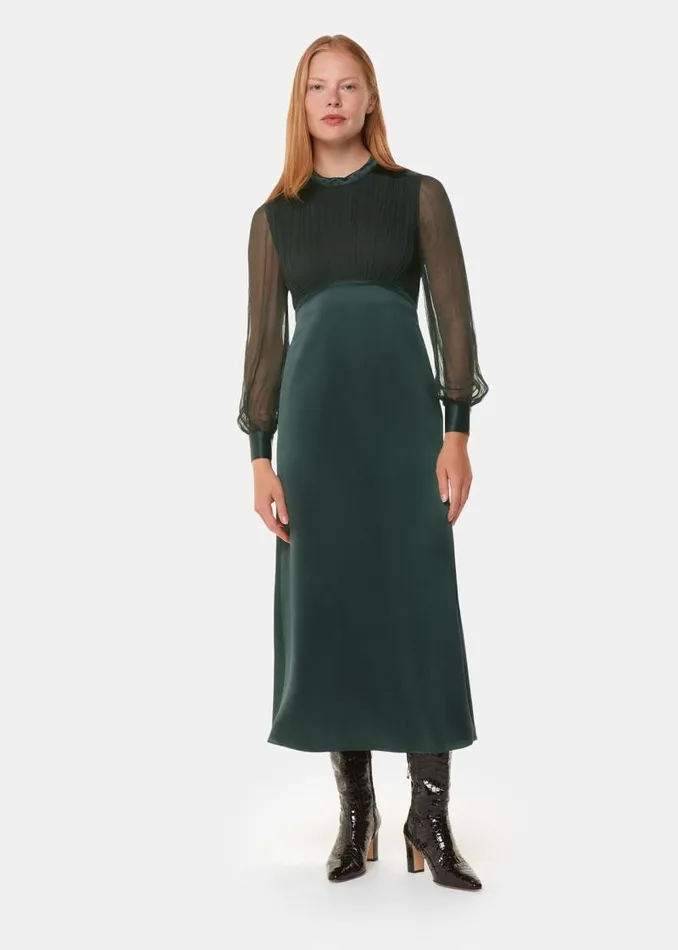 Whistles Dresses Dark Green Gathered Bodice Maxi Dress 8211 Women