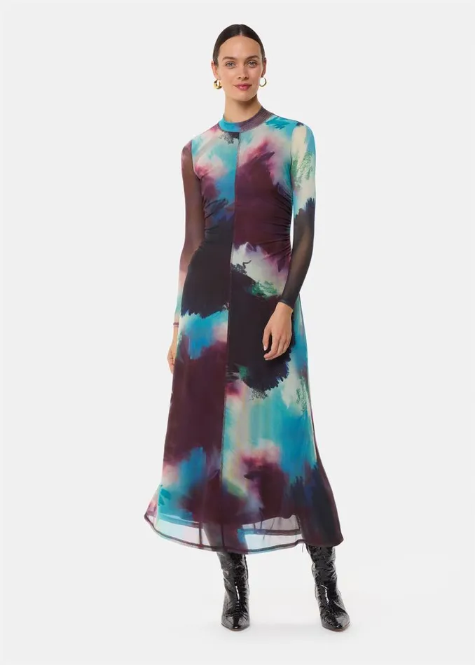 Whistles Dresses Multicolour Oil Paint Print Mesh Dress 8211 Women