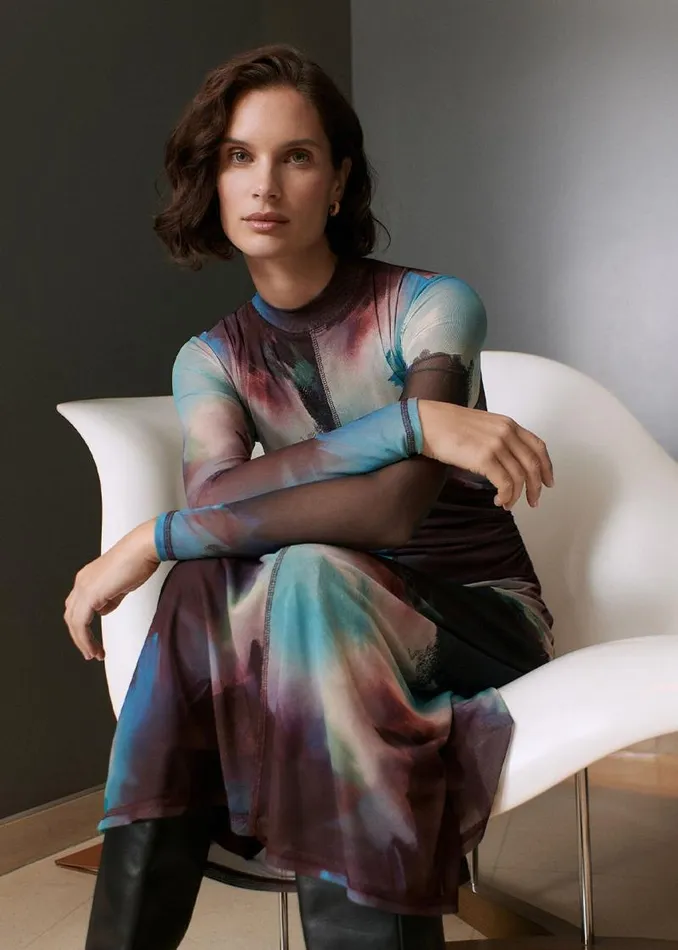 Whistles Dresses Multicolour Oil Paint Print Mesh Dress 8211 Women