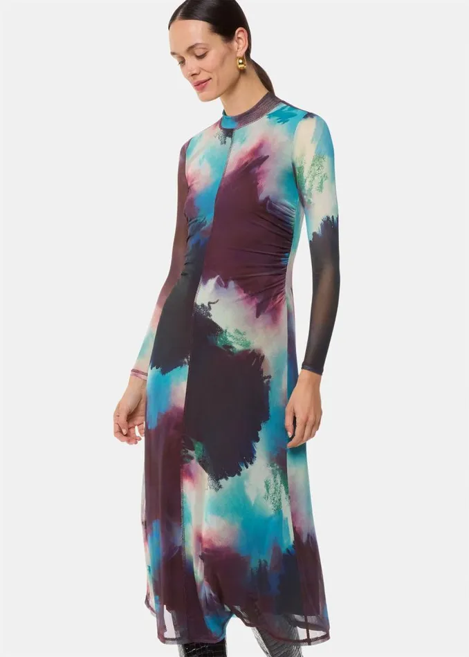 Whistles Dresses Multicolour Oil Paint Print Mesh Dress 8211 Women