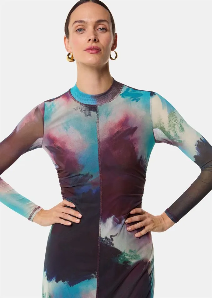 Whistles Dresses Multicolour Oil Paint Print Mesh Dress 8211 Women