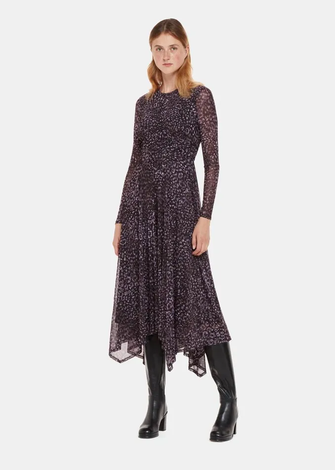 Whistles Dresses Purple Feather Leopard Mesh Dress 8211 Women