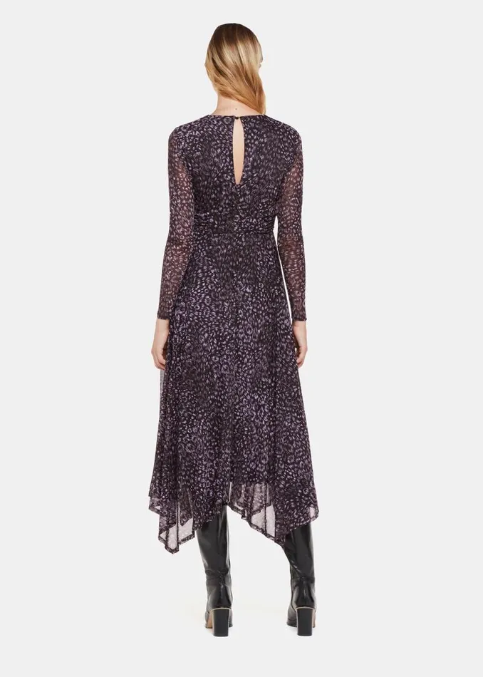 Whistles Dresses Purple Feather Leopard Mesh Dress 8211 Women