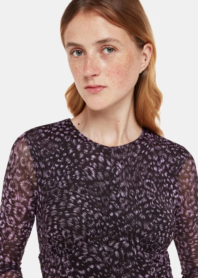 Whistles Dresses Purple Feather Leopard Mesh Dress 8211 Women