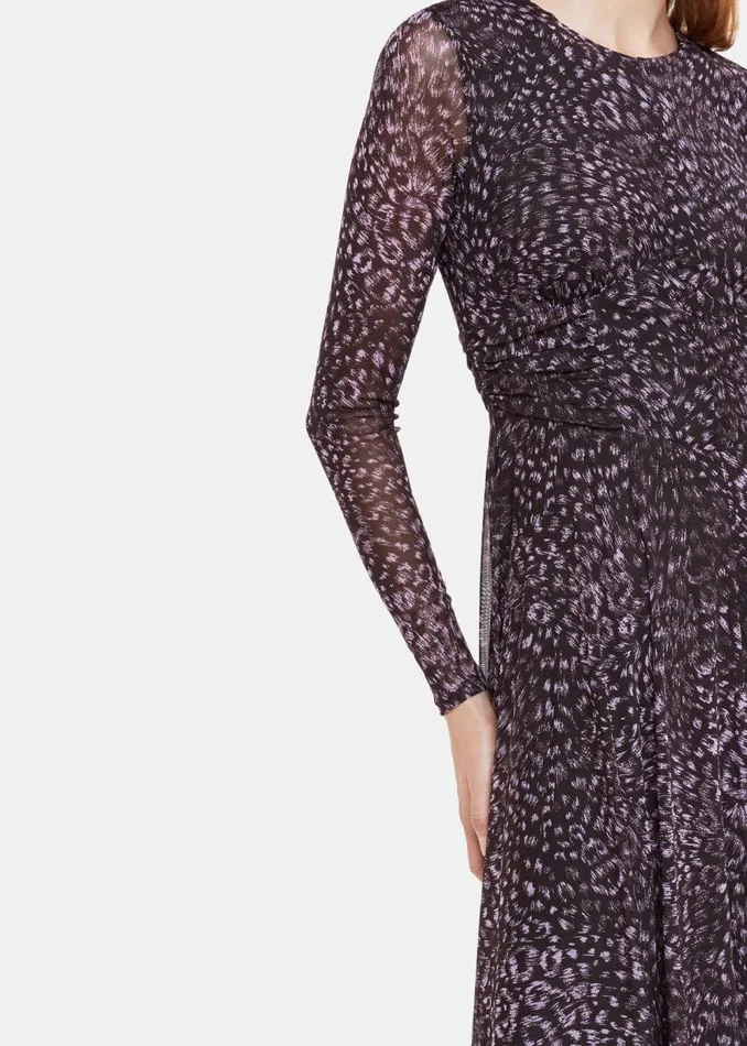 Whistles Dresses Purple Feather Leopard Mesh Dress 8211 Women