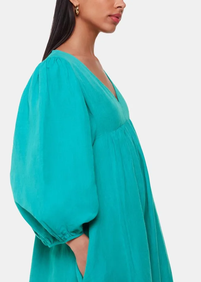 Whistles Dresses Turquoise Gloria Linen Blend Dress 8211 Women