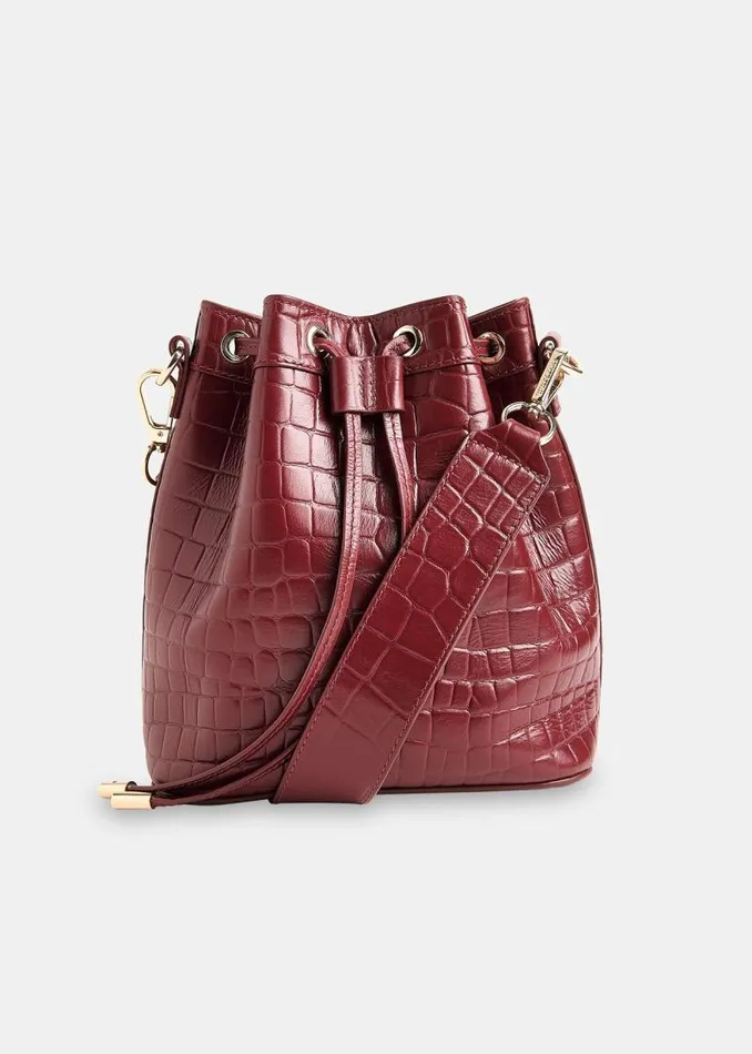 Whistles Leather Dark Red Giulia Croc Bucket Bag 8211 Women