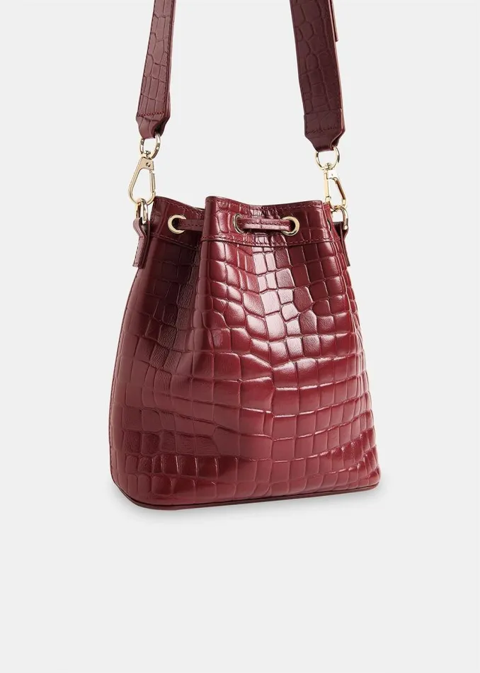 Whistles Leather Dark Red Giulia Croc Bucket Bag 8211 Women