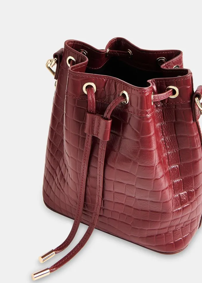 Whistles Leather Dark Red Giulia Croc Bucket Bag 8211 Women