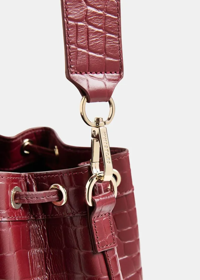 Whistles Leather Dark Red Giulia Croc Bucket Bag 8211 Women