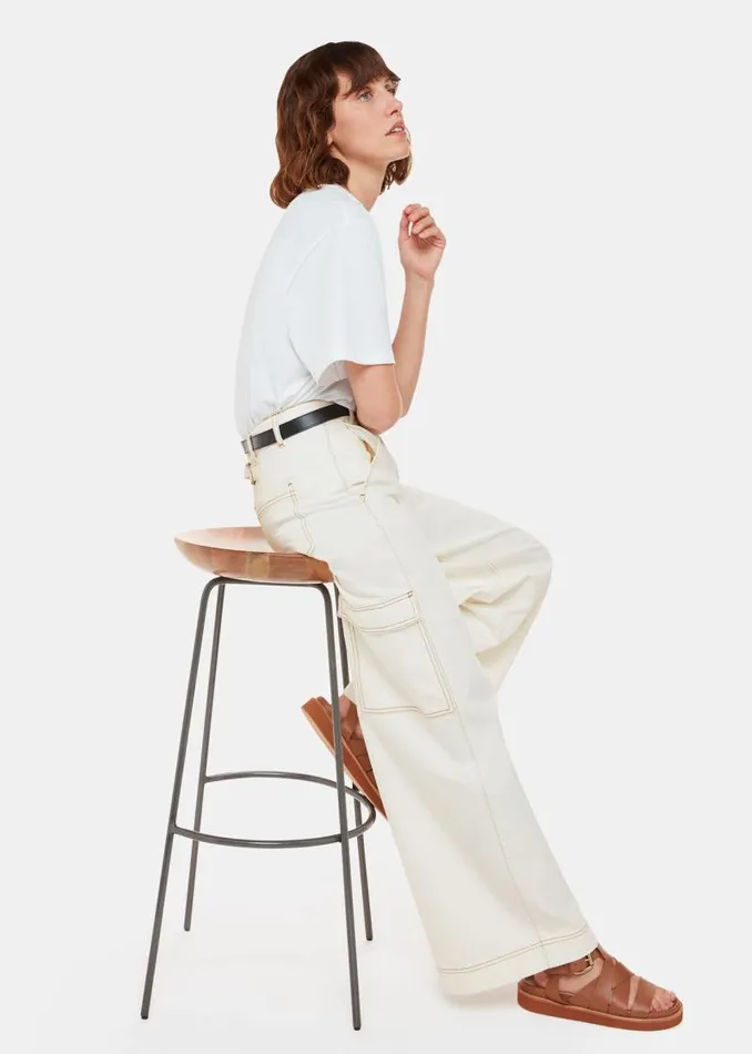 Whistles Pants White Wide Leg Cargo Jean 8211 Women