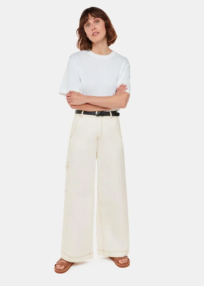 Whistles Pants White Wide Leg Cargo Jean 8211 Women