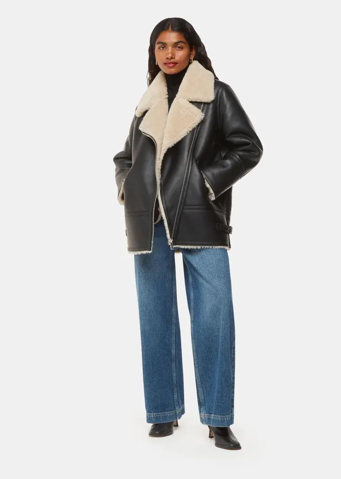 Whistles Petite Coats and Jackets Black Petite Faux Fur Aviator 8211 Women