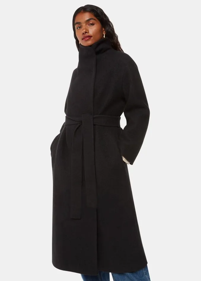Whistles Petite Coats and Jackets Black Petite Morgan Funnel Neck Coat 8211 Women